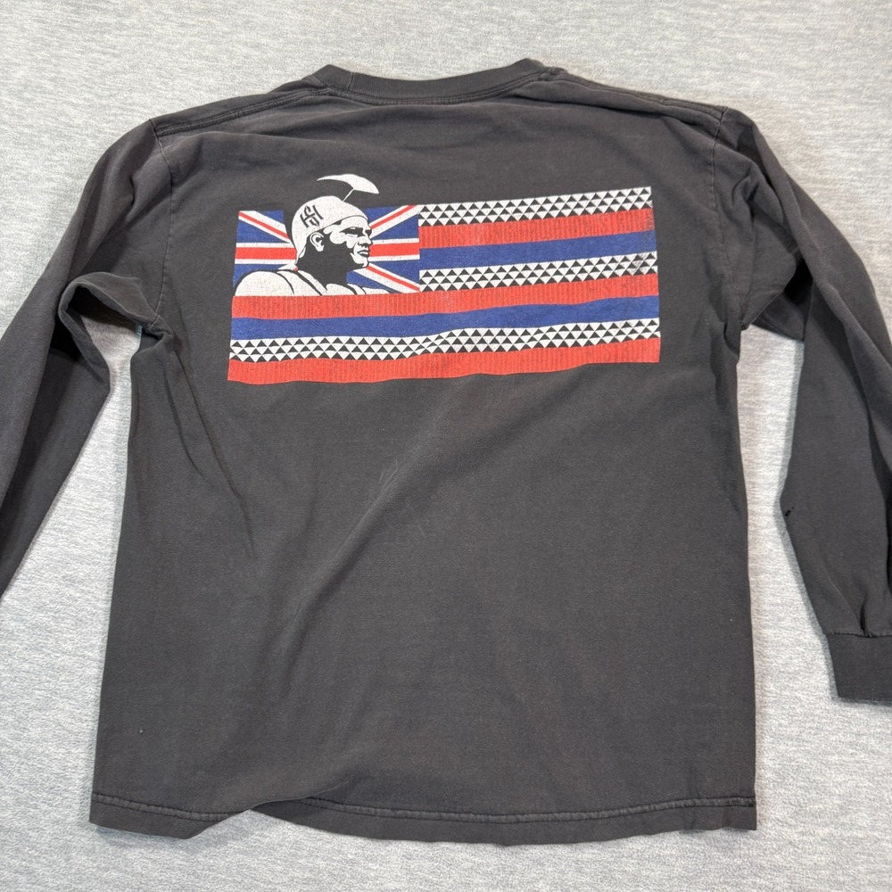 VTG King Kamehameha Shirt Men M Black Long‎ Sleeve Hawaii Flag Graphic Tee